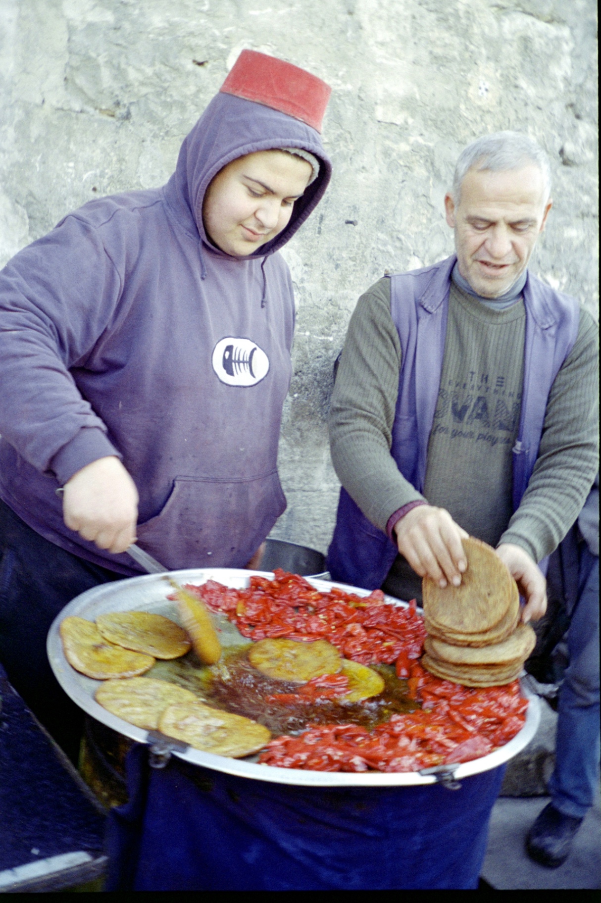 Street food vendors cooking in Syria